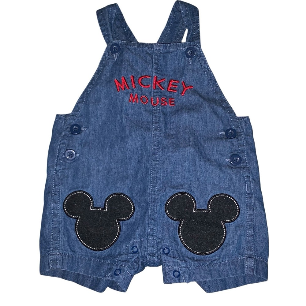 Disney Store Baby 3-6 Mo Mickey Mouse Embroidered Mickey Ears Overalls Shorts